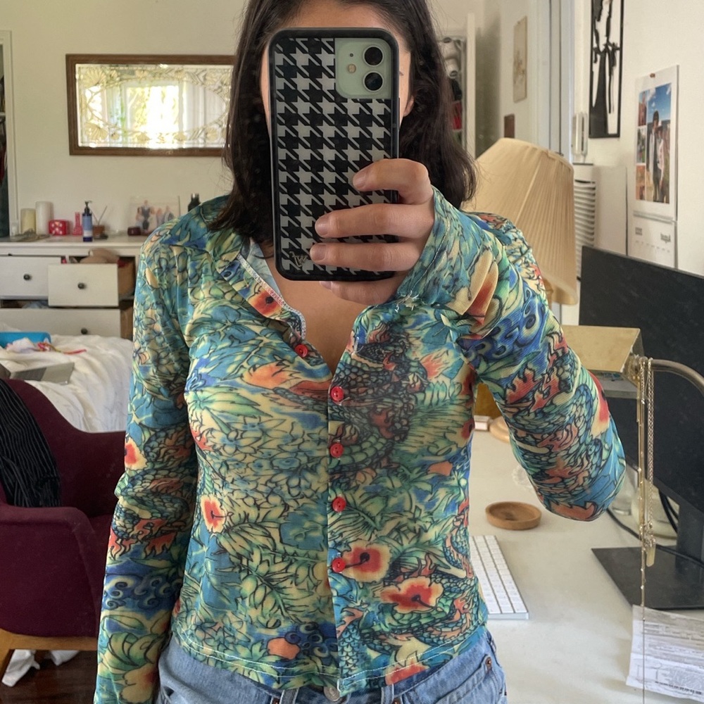 Vintage, collared, button down long sleeve top